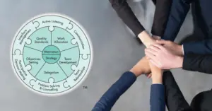 Leader connecting and coordinating diverse team through clear communication and shared direction across all levels